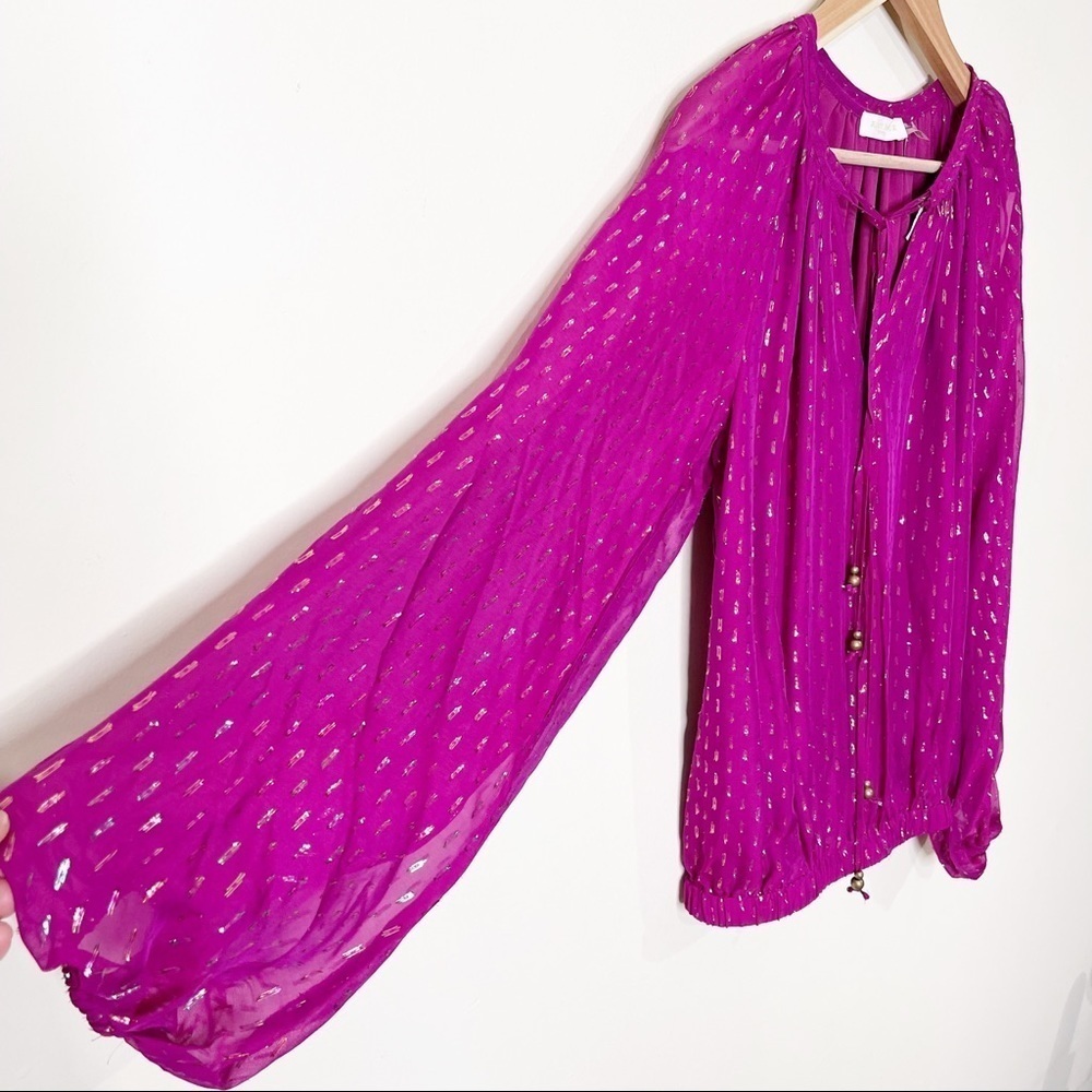 Ramy Brook Deep Fuschia Anora Metallic Fleck Silk Balloon Sleeves Blouse XXS - Picture 7 of 10